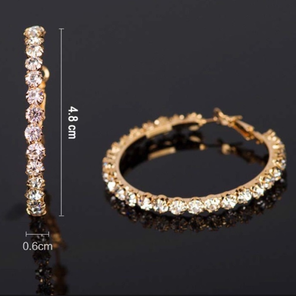 NEW 18K Gold Diamond Round Hoop Earrings - Picture 5 of 5
